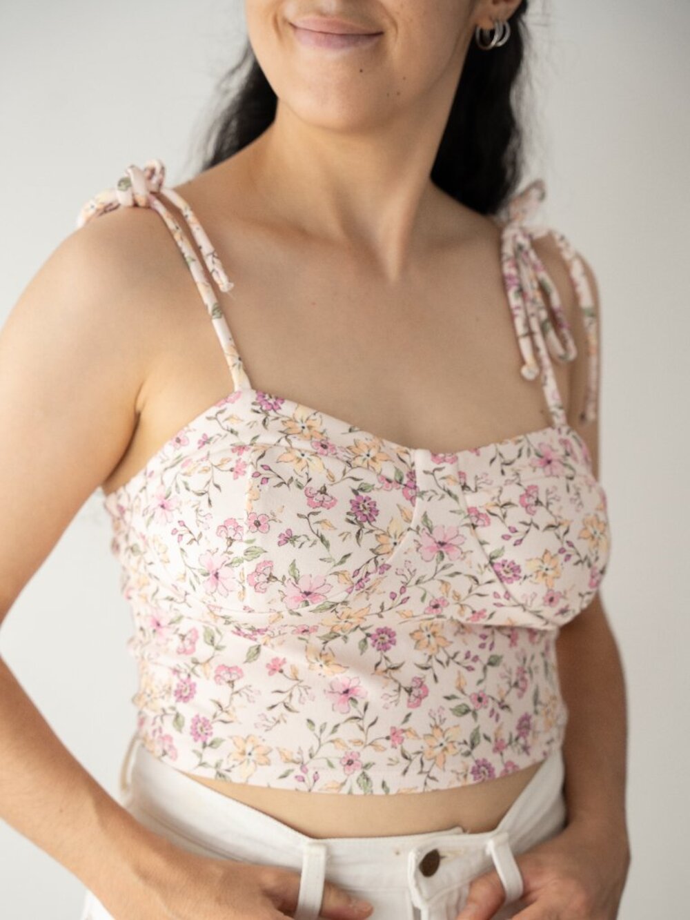 Made in USA Floral Bustier Crop Top Tie Strap Cottagecore Corset Style Cami
